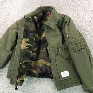 Alpha Industries Jacket Mens Small Green Aviator Bomber Camo Fleece Lined Flight